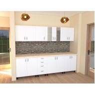 Bucatarie Alfa 2.6 metri PAL alb cu blat Travertin Bucatarie Alfa 2.6 metri PAL alb cu blat Travertin